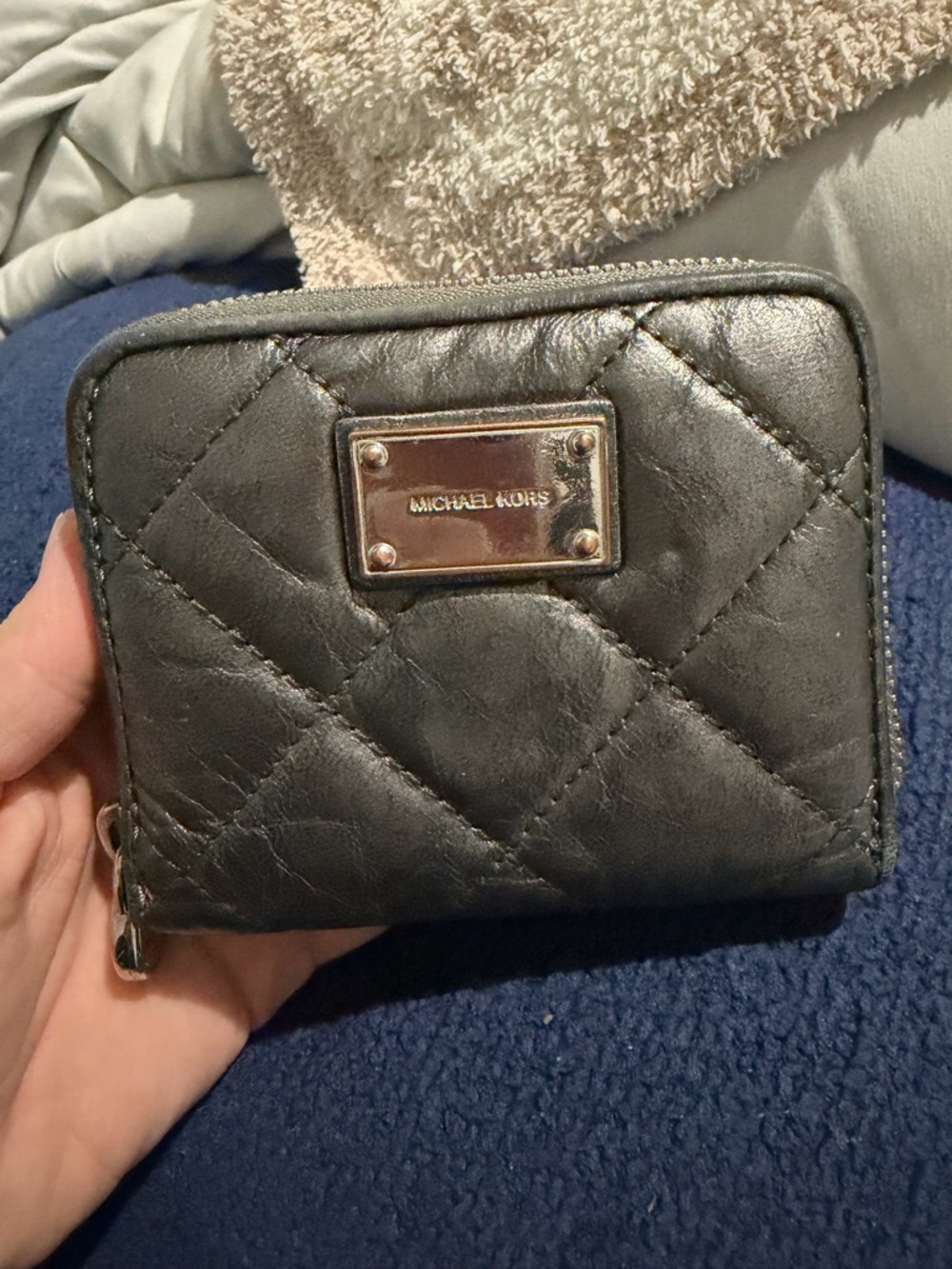 Michael Kors Quilted Metallic Leather Zip Wallet - Black
